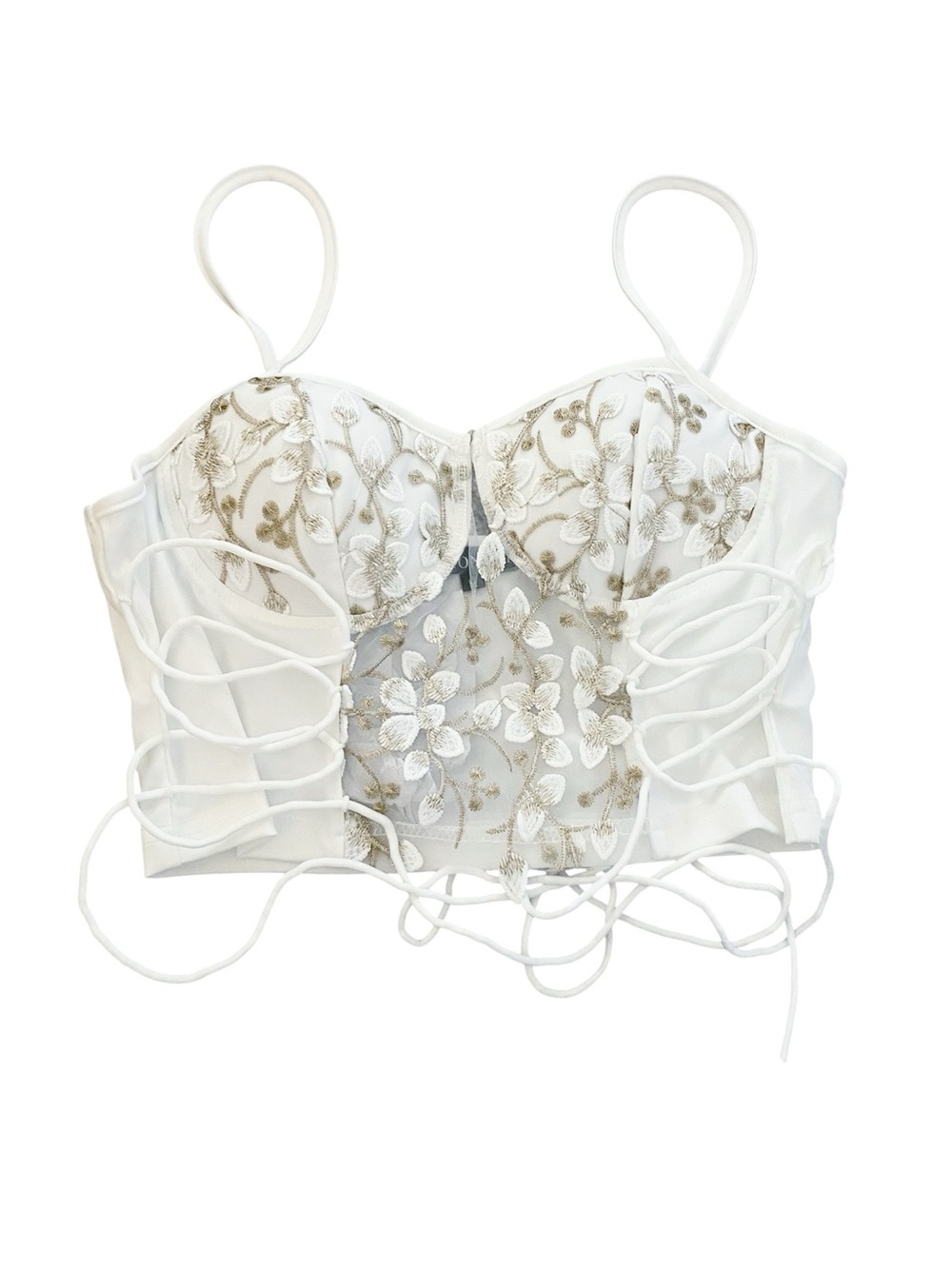 NWT Women’s White Floral Embroidered Bustier Crop Top Medium